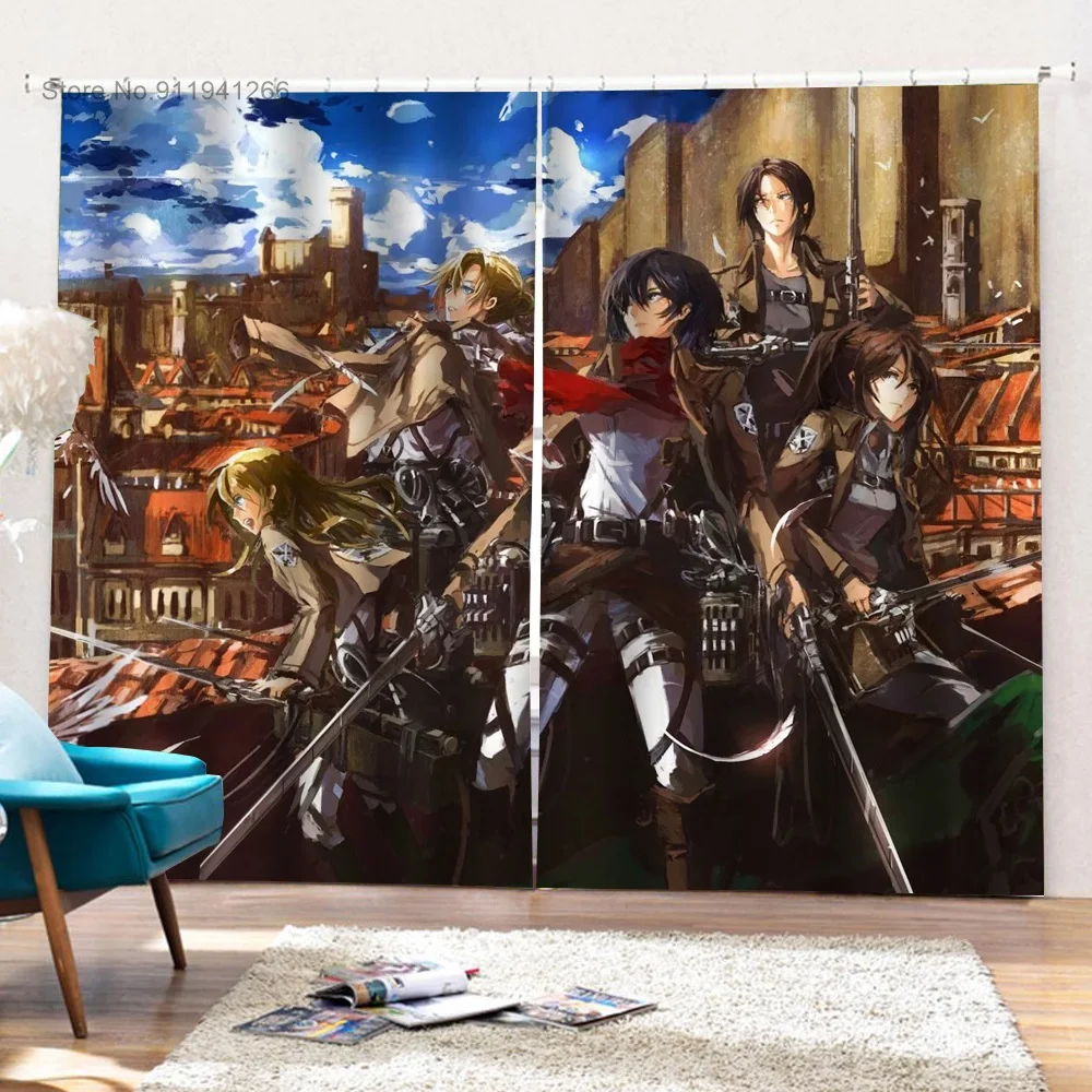 Cartoon Attack On Titan Blackout Curtains for Bedroom Window Treatment Fabric Anime Curtain Living Room Ultra-thin Micro Shading