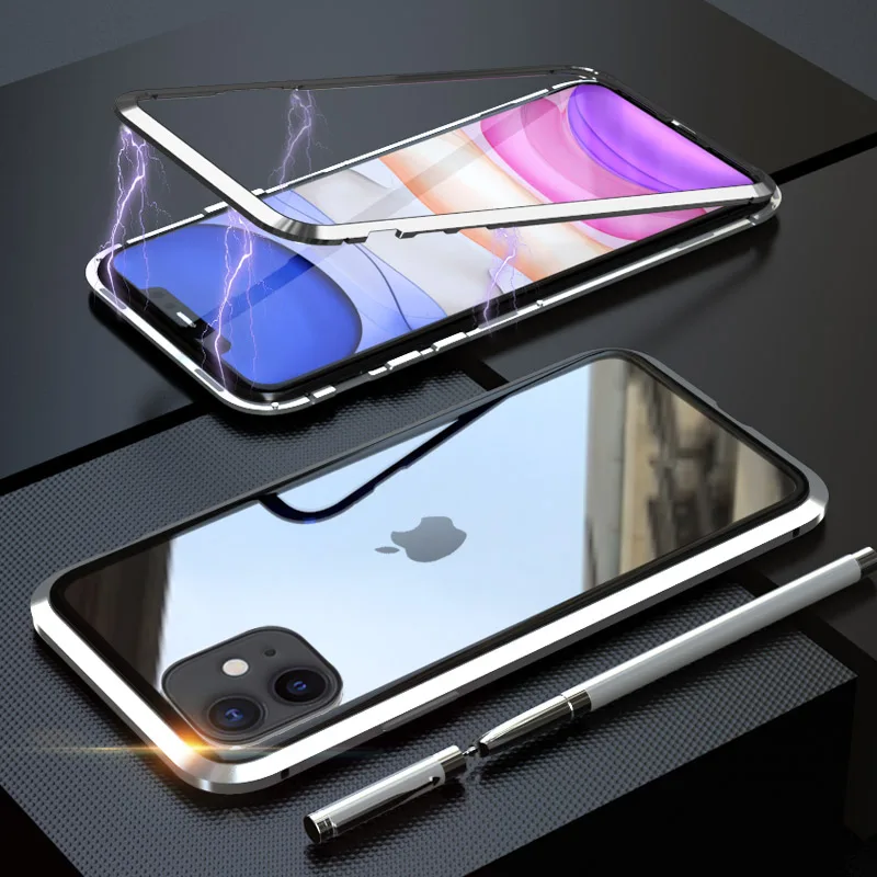 Роскошный Магнитный адсорбционный чехол для телефона iPhone 11 Pro Max, чехол, магнитный чехол для iPhone 11 Pro Max, противоударный чехол - Цвет: Silver