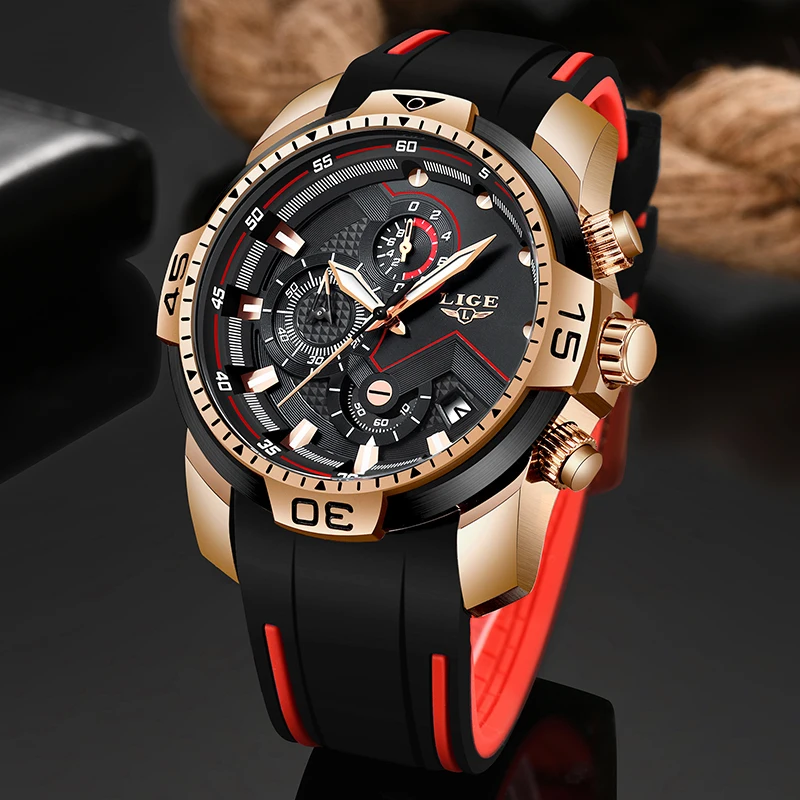 $23.99 Lige New Mens Watches Top Luxury Brand Men Unique Sport Watch Men Quartz Date Clock Waterproof