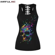 Женский спортивный жилет с 3D принтом черепа, рубашки для йоги, открытая блузка для бега, фитнеса, футболка, быстросохнущие топы, эластичная майка для спортзала