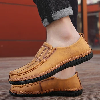 

big size 48 Soft Men's Casual Shoes Leather Handmade sewing outdoor Loafers Men Italy Rome Shoes Flat Moccasins Men Sneakers