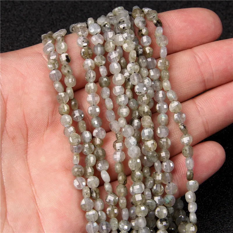 

4 мм 6 мм натуральный граненая монета Форма Серый лабрадорит камень свободные бусины для изготовления ювелирных изделий браслет ожерелье серьги 15,5"