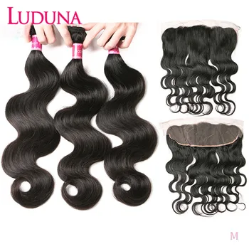 

Luduna Human Hair Lace Frontal With Bundles Body Wave 3 Bundles With Closure 13*4 Frontal Remy Hair for black woman