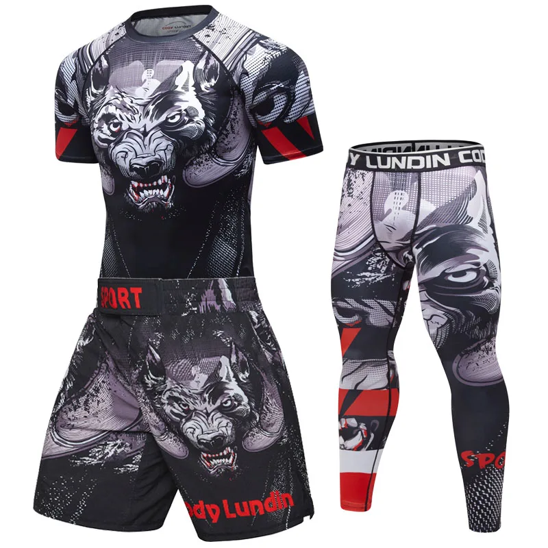 UCF BJJ боксерский комплект компрессионный Джерси брюки 3D Волк печать Рашгард кикбоксинг плотные футболки брюки Муай Тай MMA fightenwear - Цвет: (Wolf)-DX-DK-CK