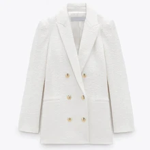 Chaqueta de Tweed de manga larga para mujer, traje elegante de oficina, Color blanco, prendas de vestir, primavera y otoño