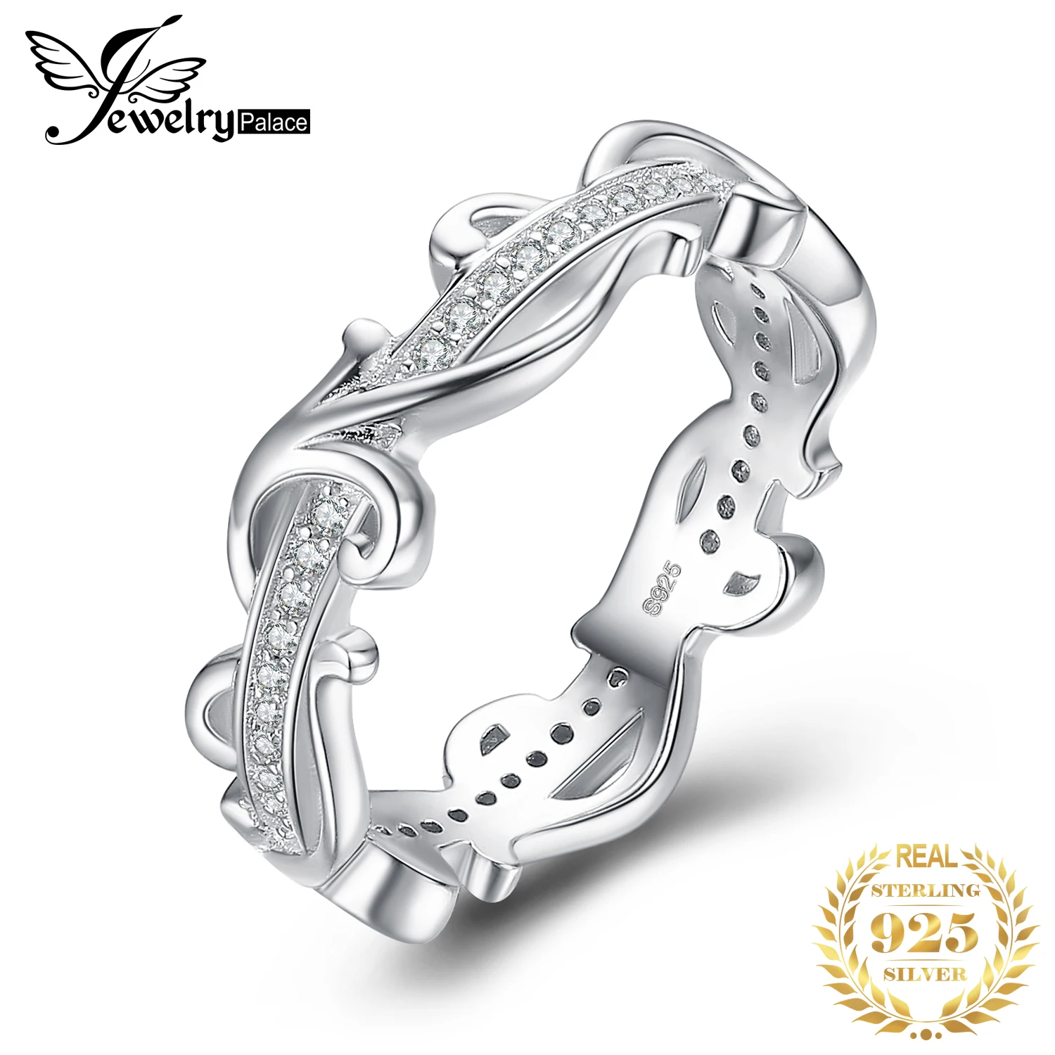 

JewelryPalace CZ Wedding Rings 925 Sterling Silver Rings for Women Stackable Anniversary Ring Eternity Band Silver 925 Jewelry