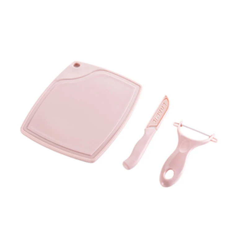 Pink three-piece Керамический нож для фруктов, Овощечистка, разделочные доски, кухонные аксессуары из трех предметов, овощерезка, слайсер, терка для моркови, инструменты для приготовления пищи - Цвет: Pink three-piece