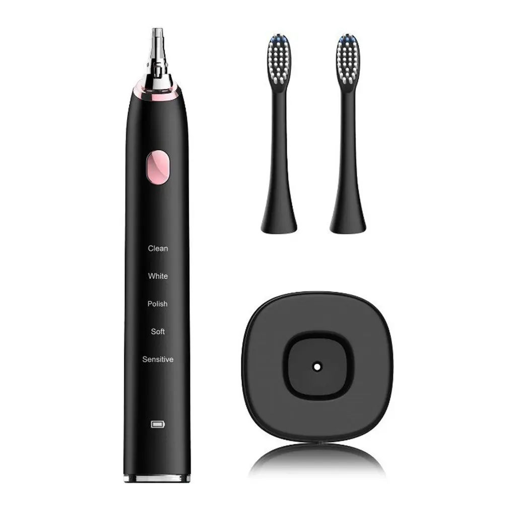 Hot Electric Toothbrush with 5 Optional Modes 2 Replacement Heads Rechargeable Toothbrushes 5 Optimal Brushing Modes - Цвет: black