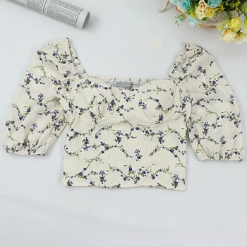 

2020 za crop top Chic white Floral Print Half Sleeve ropa mujer Fashion blouse she in women harajuku shirt Vintage Blouse vadi m