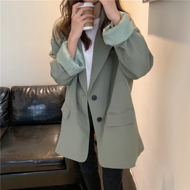 

Long Sleeve Suit Jacket Women's Sense of Design Non-mainstream Girl'S Autumn Tops Hipster Casual Mid-length Loose-Fit Suit