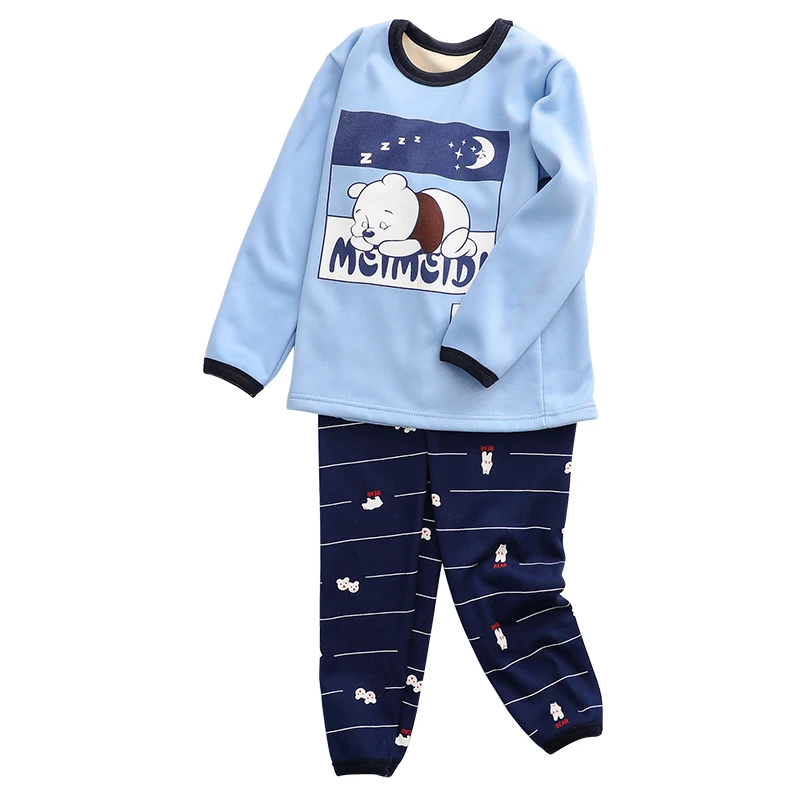 Blue sleeping bear Детский Теплый пижамный комплект; бархатная одежда; коллекция года; осенняя одежда для сна для девочек и мальчиков; зимняя Пижама; пижамные комплекты с героями мультфильмов; хлопковые пижамы - Цвет: Blue sleeping bear