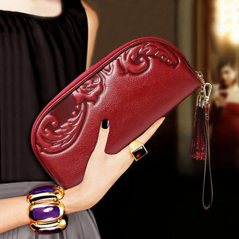 

Women's Wallets Long Leather Engraved Three-dimensional Pattern Wallet Purse The New Arrivals Listing Phone Bag