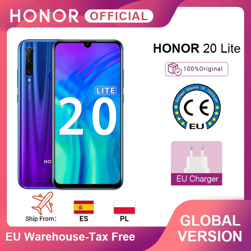 Глобальная версия смартфона Honor 20 Lite 4 Гб 128 ГБ передний экран 32 МП Восьмиядерный