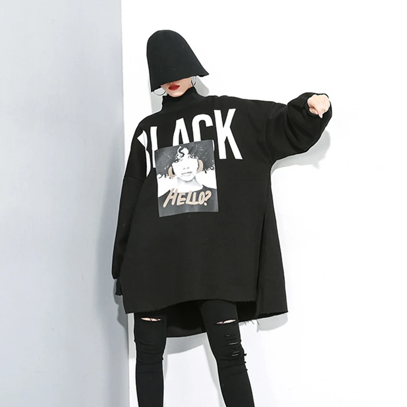 CHICEVER принт хит цвет Женская толстовка со стоячим воротником с длинным рукавом большие ассиметричные пуловеры для женщин модная одежда