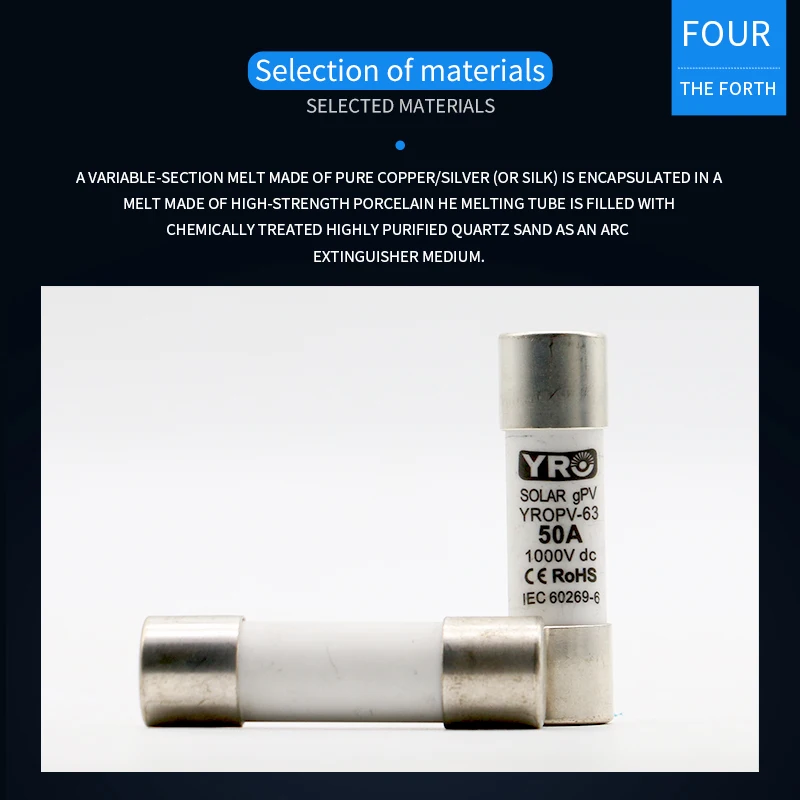 DC 1000V 14x51MM 40A 50A 63A PV Solar Fuse Metal Alloys for Solar Power System Protection YROPV-63