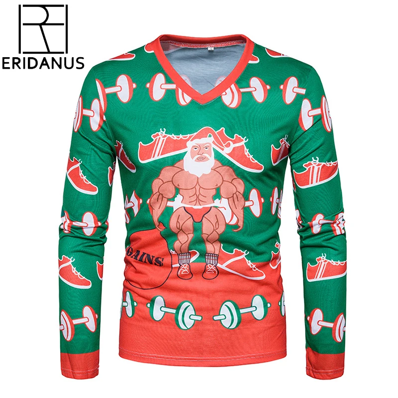 

2019 Autumn Men 3D Printed Christmas Shirt New Arrival Male O-Neck Loose Breathe Freely Sweat Polyester Long sleeve Shirts M717