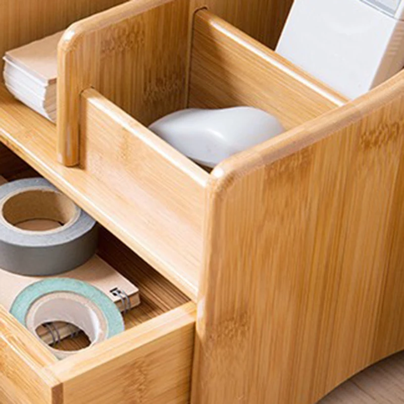 Multifunctional Storage Box Bamboo Desktop Remote Controller Drawer Coffee Cosmetics Stationery Table Rack for Living Room