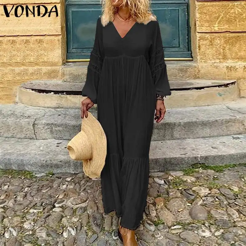 VONDA женское гофрированное платье вечерняя туника с длинными рукавами открытые праздничные сексуальные платья для беременных