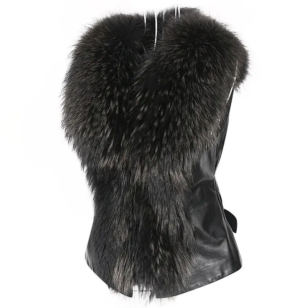

Women's Faux Fur Vest Fashion Faux PU Leather Winter Body Warm Winter Sleeveless Jacket Women's Faux Fur Collar New Coat Vest