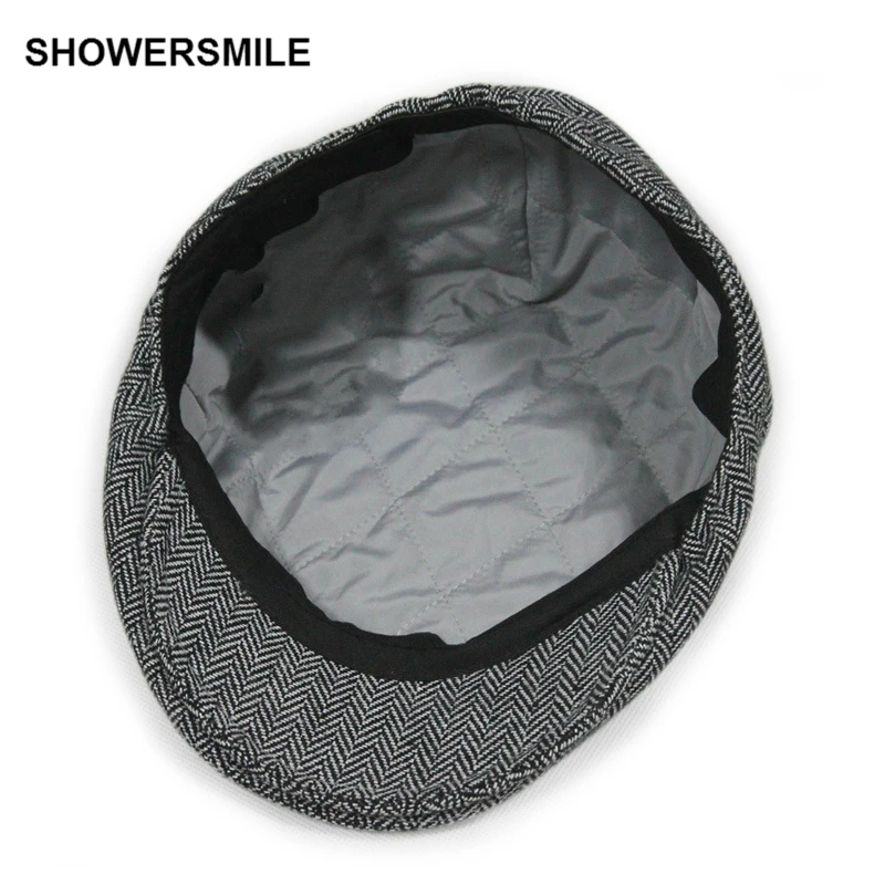 Showersmile бренд елочка плоские Кепки французская Кепка для Для мужчин зимние газетчик берет теплый черный серый директоров Cabbie Гэтсби Кепки s