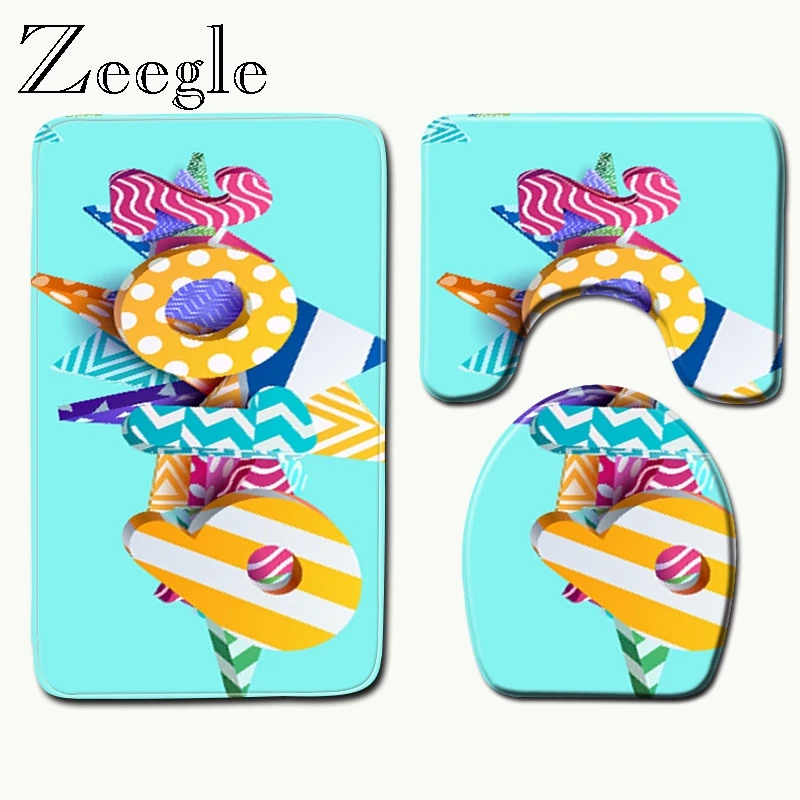 Zeegle 3 шт. нескользящий коврик для пола, коврики для ванной комнаты, коврик для туалета, крышка для унитаза, напольный коврик для ванной, душ, машинная стирка, коврики