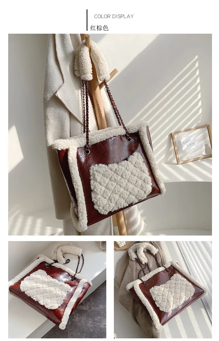 Осенняя и зимняя плюшевая женская сумка, новинка, корейская мода, женская сумка на одно плечо, маленькая квадратная сумка