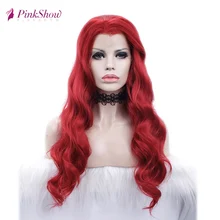 Pinkshow глубокая волна красный парик фронта шнурка Glueless синтетические парики фронта шнурка для женщин термостойкие волокна косплей парик