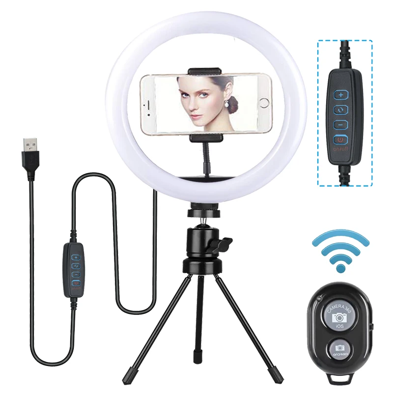 

Dimmable LED Selfie Ring Light with Tripod Stand 7/11inch Makeup Lamp With Selfie Phone clip for Live Studio Photo Camera Video