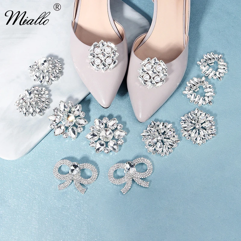 Miallo Fashion Women Shoe Buckle Crystal Silver Color Bridal Wedding Party Shoes Clips Prom Decorations Accessories Jewelry Gift