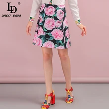 *#Best Price LD LINDA DELLA Fashion Runway Summer Vintage Short Skirt Women's Floral Printed Button High Waist Ladies Stylish A-Line Skirt *#Best Price LD LINDA DELLA Fashion Runway Summer Vintage Short Skirt Women's Floral Printed Button High Waist Ladies Stylish A-Line Skirt