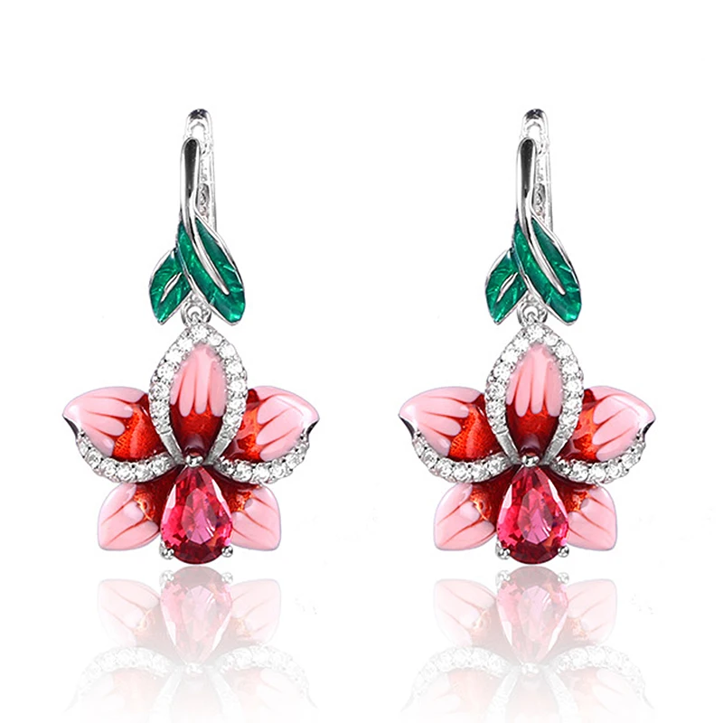 

Enamel Glaze Flower Drop Earrings For Women Fashion Jewelry Accessories Rose Green Leaf Red Crystal Earrings Gifts O3P204