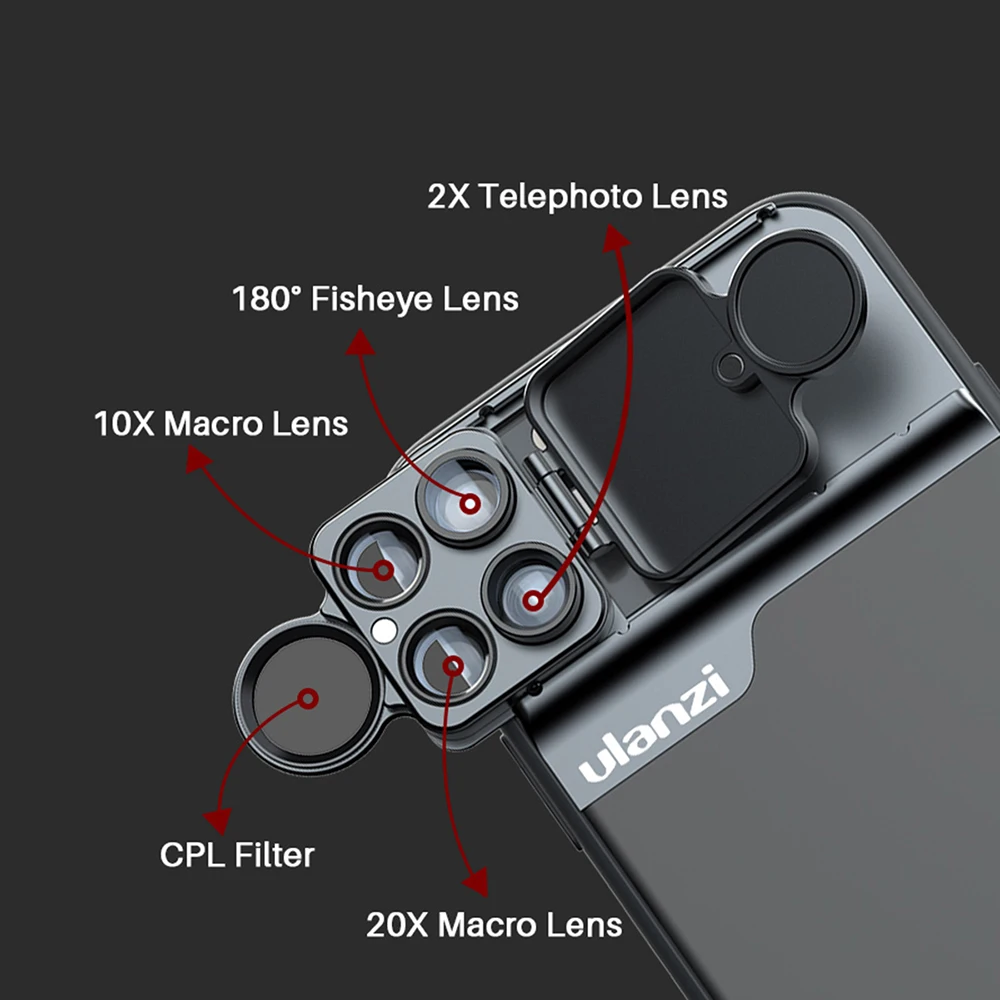 Ulanzi чехол для телефона с 5 в 1 телефон объектив CPL фильтр/10X/20X Макро/180 ° рыбий глаз/2X телеобъектив для iPhone 11/11 Pro/11 Pro Max