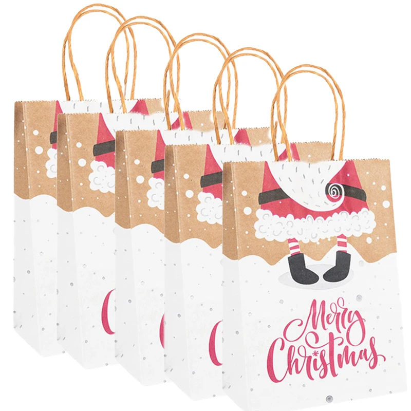 5pcs Christmas Kraft Paper Gift Bags with Handle – 120gsm Thick Paper Holiday Tote Bag ... - SKU KPGB1902 - UGI Packaging