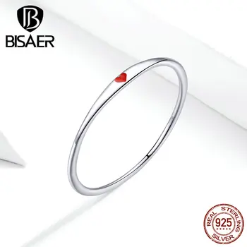 

BISAER 100% 925 Sterling Silver Simple Love Finger Rings for Women Wedding Engagement Jewelry S925 Gift GXR620