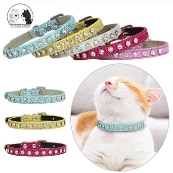 

Cute Adjustable Shining Diamond Rhinestone Pet Cat Collar Puppy Baby Dog Cat Collar Leather Strap Kitten Accessories Chihuahua