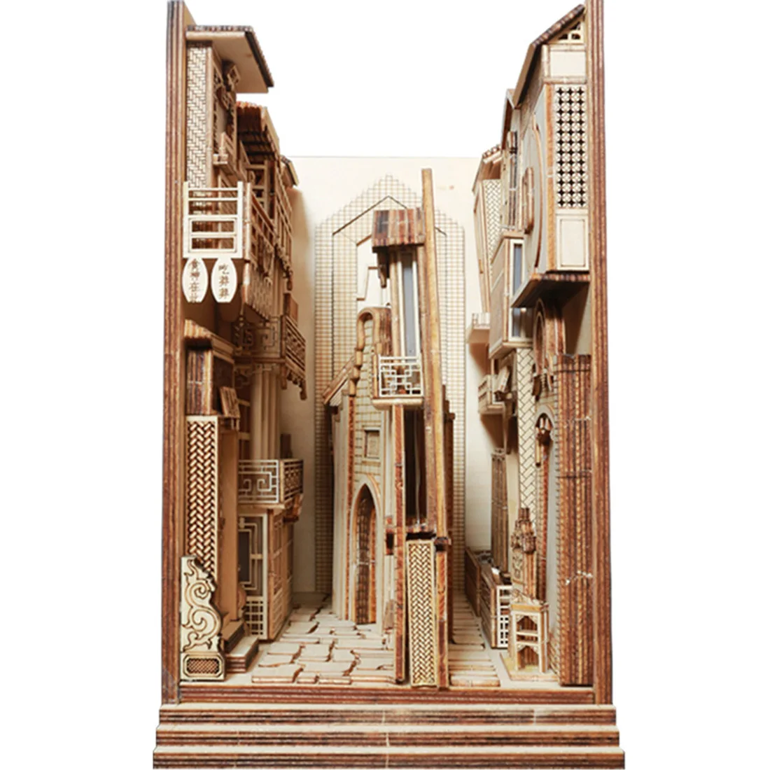 Street Rear Lane Bookcase Assembly DIY Wooden Model Bookshelf Gift for Home Office Decor - Broad and Narrow Alley