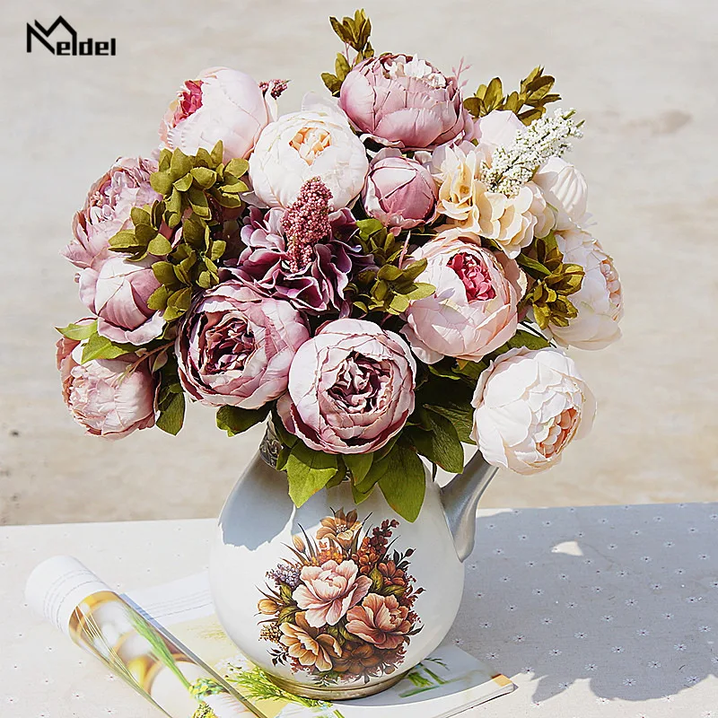Pink Silk Peonies Artificial Flowers Big Bouquet Arrangement Fake Flowers Peony White DIY Home Hotel Party Wedding Decor Floral wedding flower decoration,artificial peony flowers