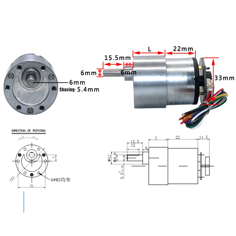 6V 12V DC Electric Gear Motor With Hall Encoder 7-1590Rpm Micro DC DIY Smart Car Gear Motor With Speed Measurement Function