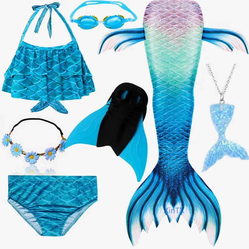 2020 NEW Arrival Rainbow Pink Mermaid Tail Swimsuit with Fin for Kids