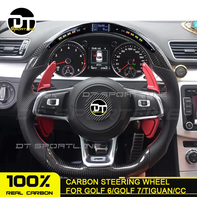Кожаная записная углеродного волокна светодиодный руль для Гольф 6 7 Замена Без