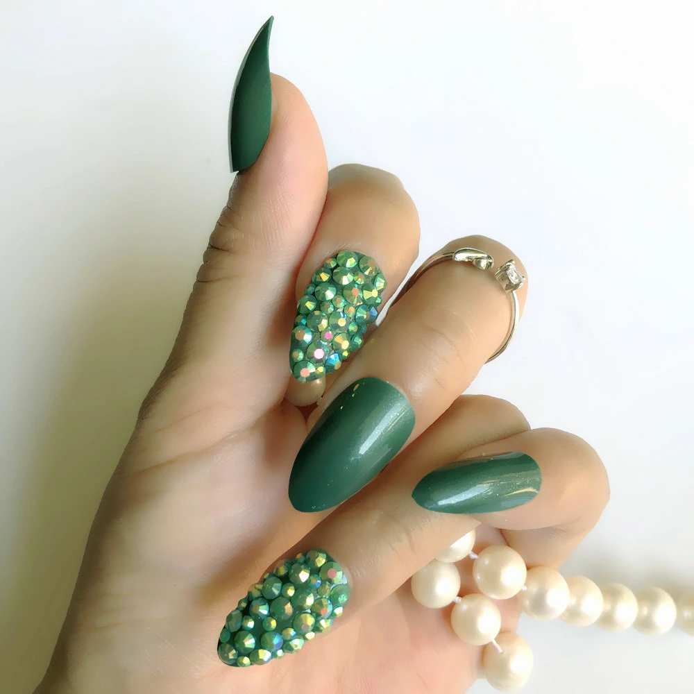 Juego completo de uñas acrílicas, Gel UV para uñas postizas, color verde,  bonitas|Uñas postizas| - AliExpress