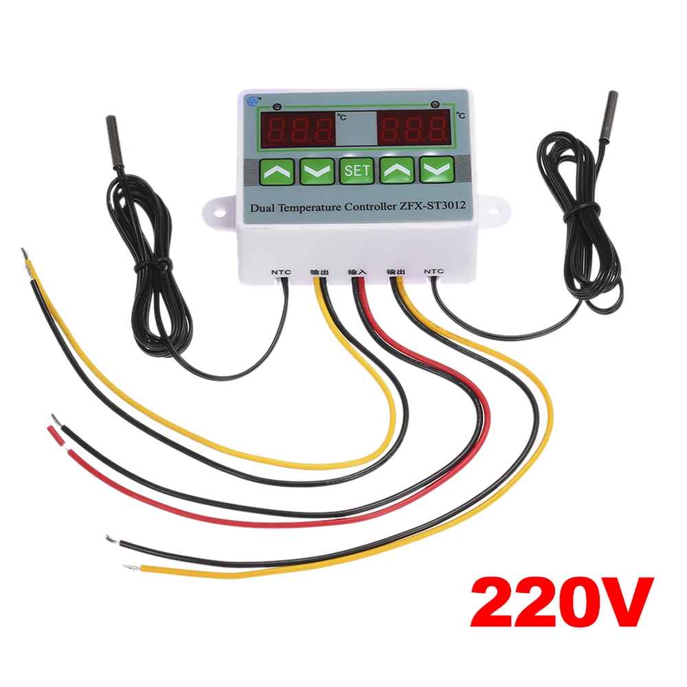 24V Dual Digital Temperature Controller Thermostat With 2Pcs Sensor Probe