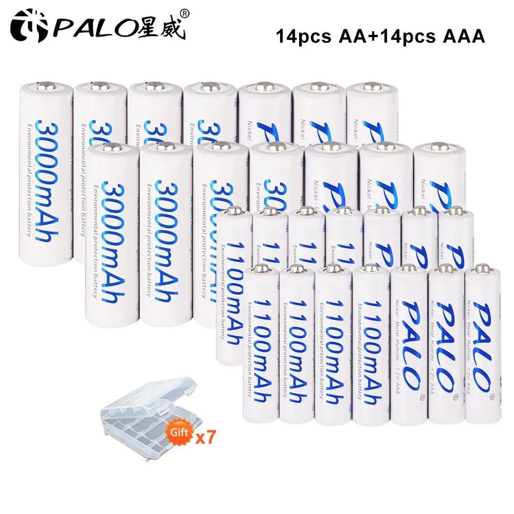 PALO 4-28 шт AA и AAA 1,2 V аккумуляторная батарея Ni-MH 2A AA 3000 mAh/3A AAA 1100mAh батареи - Цвет: 14AA-14AAA