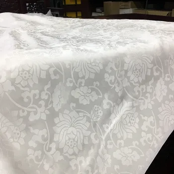 

real 60% silk and 40%cotton Jacquard white flower Satin vintage fabric hanfu kimono cheongsam cloth fabric 1meter