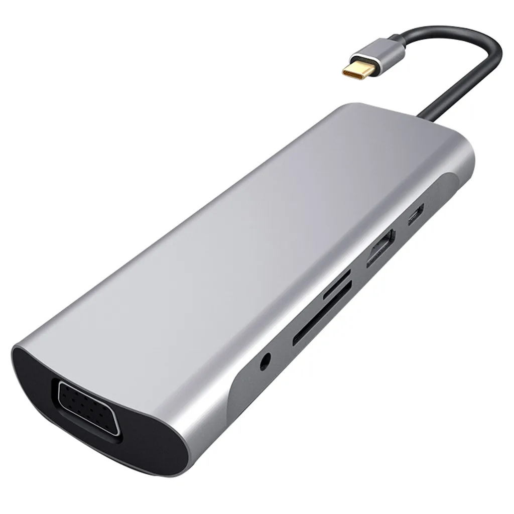 Набор контактов для тестирования 10 в 1 Тип C на HDMI многофункциональная док-станция для USB3.0 концентратор Быстрая зарядка PD VGA/RJ45/HDMI/TF/SD карты/3,5 мм аудио Порты и разъёмы