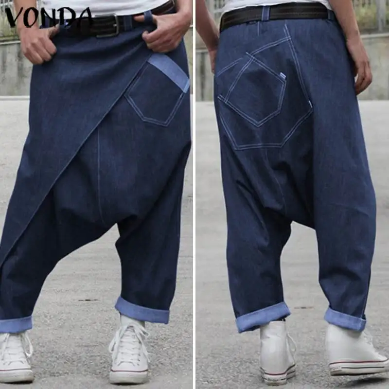 S-5XL, женские джинсовые штаны-шаровары, VONDA,, женские брюки размера плюс, женские повседневные Широкие штаны, богемная пляжная уличная одежда