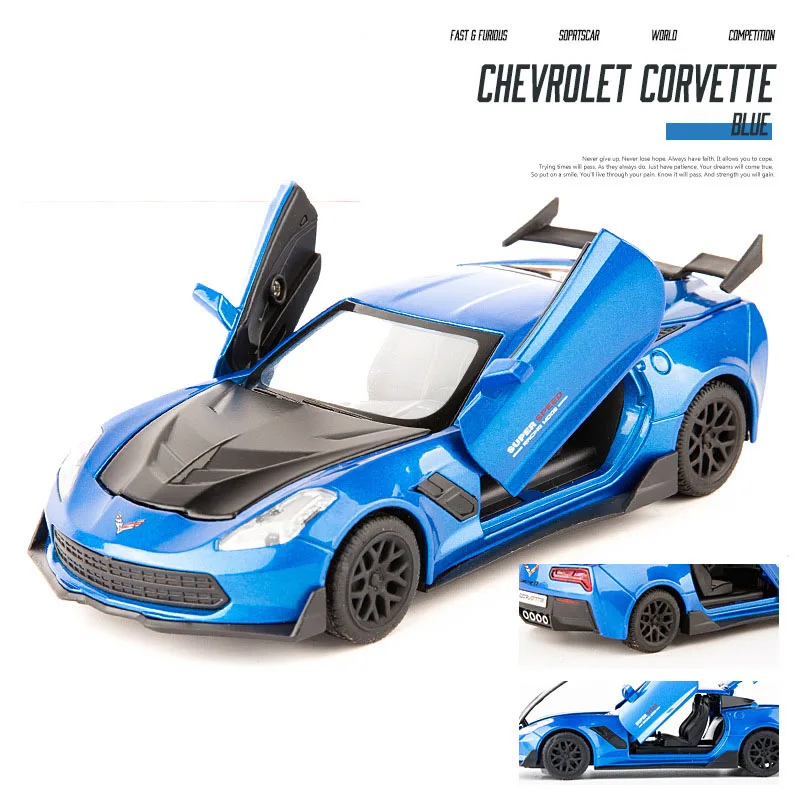 Литая 1:32 Corvette Supercar модель автомобиля из металлического сплава для моделирования автомобилей, игрушки для детей, подарки для детей - Цвет: Синий