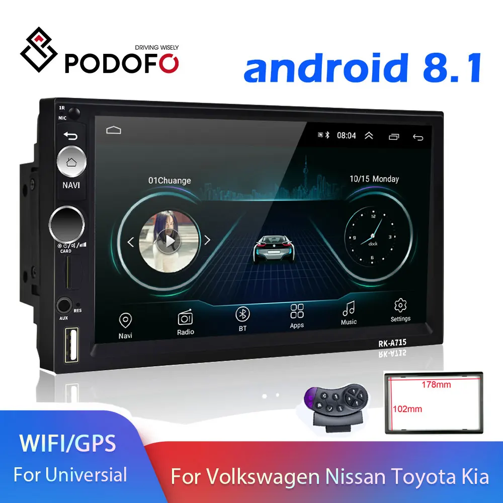 Podofo 2 din Android автомобильный мультимедийный плеер Универсальное автомобильное