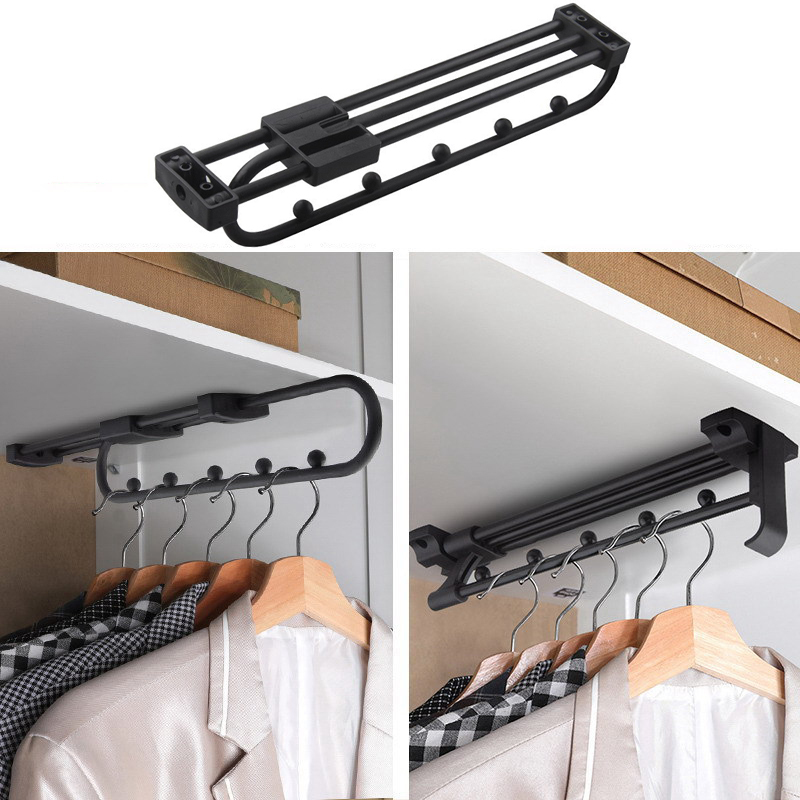 Upgrade Top Loading Adjustable Clothes Rails Wardrobe Pull Out Retractable Cabinet Clothes Hanger Closet Rod Organizer Rack