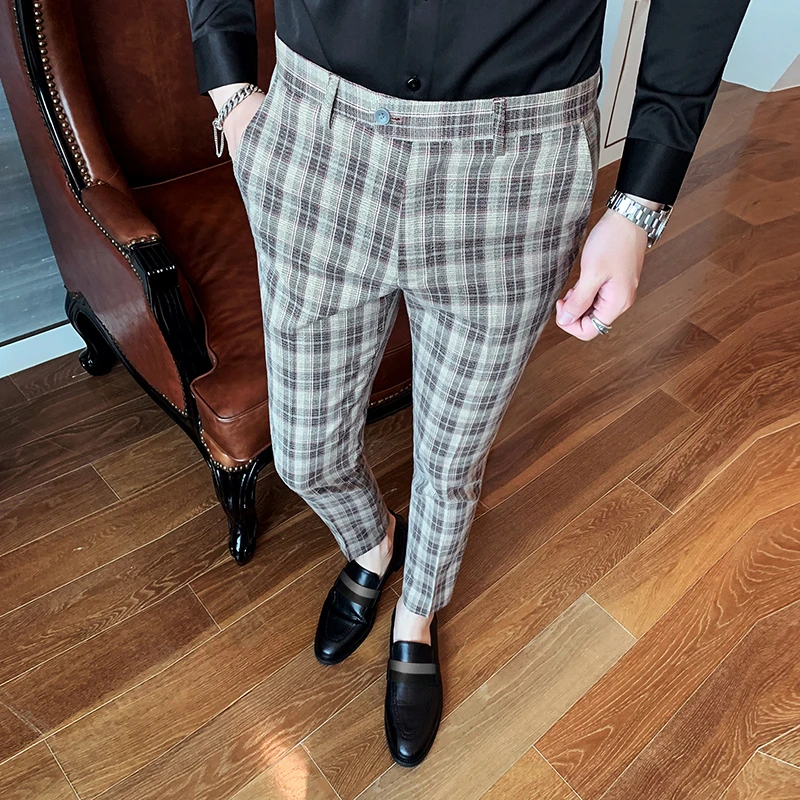 

2019 Autumn Self-cultivation Leisure Time Trend Plaid Business Man Pant Dress Ankle Pant Pantalon Casual Homme Pantalones Hombre